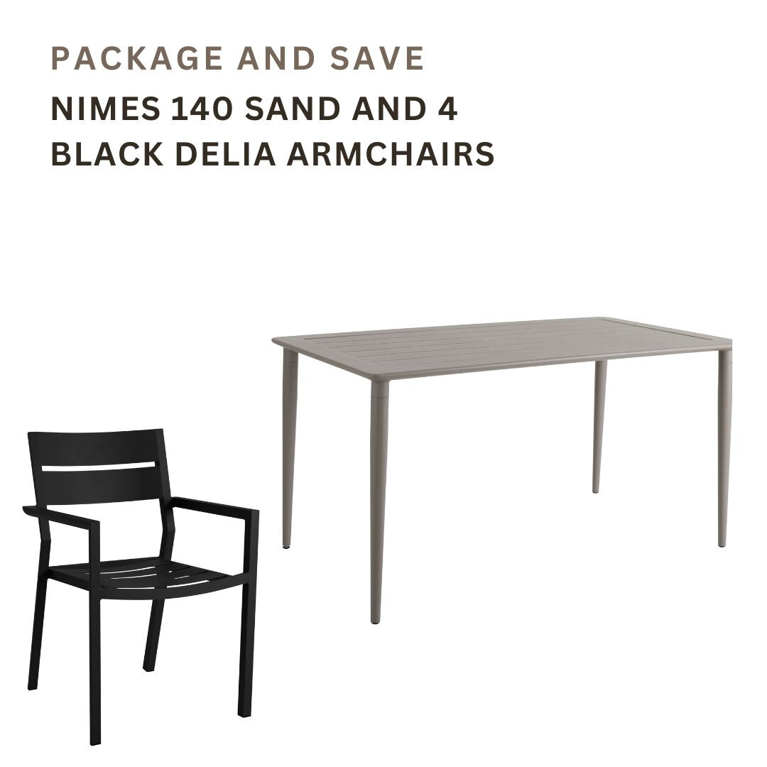 Nimes 140 Sand and 4 Black Delia Armchairs Product Image